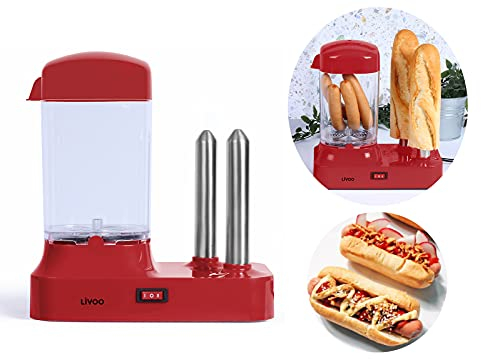 Hot Dog Maker mit Brötchenwärmer - Hot-Dog Maschine für 6 Würstchen - Hotdog Maker Set Abnehmbarer Wärmebehälter - Würstchenwärmer Elektrisch mit Edelstahlspieße zur Brötchen Erwärmung