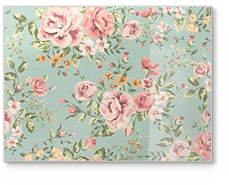 DEQORI Schneidebrett aus Glas | groß 40x30 cm | Motiv Tapete mit Blumenmuster | Design Schneideplatte für Küche | Frühstücksbrett antibakteriell & rutschfest | Glasplatte & Servierplatte