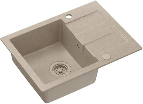 QUADRON Lavello Beige | dimensioni 60 x 45 x 18,5 cm | lavello in granito CHRISTIAN 111 lavello da cucina monovasca | con sifone e scolapiatti manuale | lavello da incasso a 1 vasca