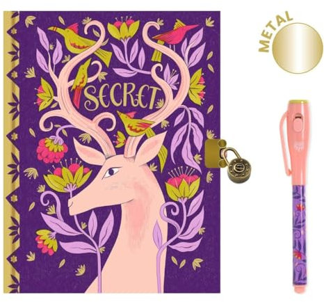 Djeco Geheimes Tagebuch „Melissa“ mit magischem Filzstift & UV-Lampe | Schloss + 2 Schlüssel | 88 illustrierte Seiten | ideal für Kinder ab 8 Jahren | Metallic Effekt