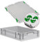 Eurobox NextGen Economy 60x40x12cm Griffe geschlossen mit Auflagedeckel grau, Kunststoffbox 23 Liter stapelbar Transportbehälter lebensmittelecht, Farbe Deckel-Verschlüsse wählbar (Verschlüsse Grün)