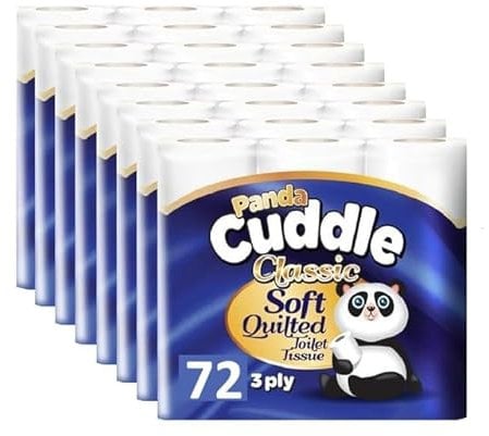 Panda Cuddle Soft Quilted Toilet Rolls, Super Quality Classic 3 Ply Toilet Tissue Unscented, Provide Ultimate Quilted Comfort - 72 Rolls