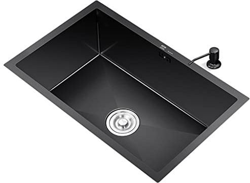 LabDip Rechteckige Küchenbar-Spüle, schwarzes Einzelbecken-Edelstahlspülbecken mit Abflusskorb und Ablaufgarnitur, Aufsatz- oder Unterbaumontage