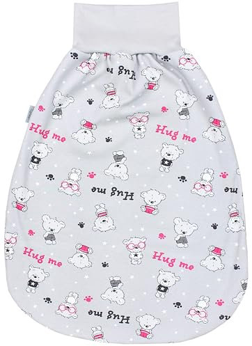 TupTam Baby Strampelsack mit breitem Bund – Unwattierter Schlafsack Baby aus Baumwolle für Frühling & Sommer, Farbe: Bärchen Hug me Pink Grau, Größe: 6-12 Monate