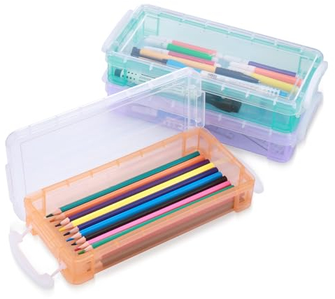 JIANTA 3 Stück Stapelbare Stiftebox 3 Farben Bürobedarf Organizer, durchsichtige Bleistiftboxen Stifte Aufbewahrung Stiftköcher