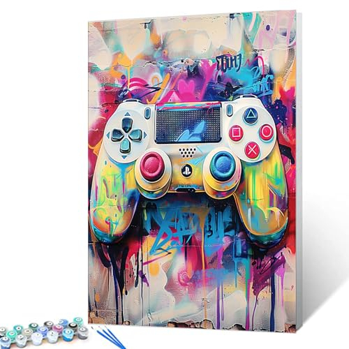 Tucocoo Game Street Art Malen nach Zahlen für Erwachsene, einfaches DIY-Ölgemälde-Set auf Leinwand mit Pinseln und Acrylpigment, Graffiti, Vedio, Gamepad, Gamer, Zimmer, Wanddekoration, Geschenke