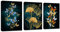 3 Pièces Tableau Décoration Murale Salon, Bleu Marine Or Ginkgo Feuille Papillon Impression sur Toile Image Peintures sur Toile Décoration Murale pour Chambre Maison Bain prêt à accrocher 40x60cmx3