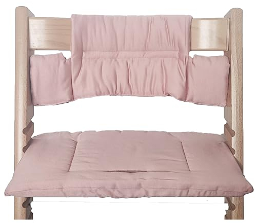 Kadem® Sitzkissen 100% Bio Baumwolle | Classic Kissen Sitzbezug Hochstuhlauflage | 2-teilig passend für Stokke Tripp Trapp Kinderhochstuhl | maschinenwaschbar einfache schnelle Befestigung | rosa