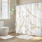 Newsely 4Pcs White and Gold Marble Shower Curtain Set With Non-Slip Rugs, Toilet Lid Cover and Bath Mat, Abstract Modern Crack Line Shower Curtain With 12 Hooks, Luxury Bath Curtain for Bathroom Decor