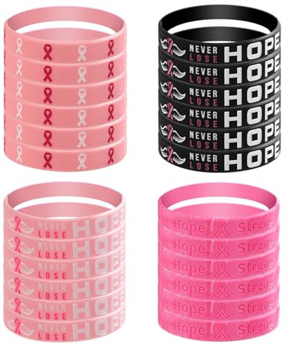24pcs Bracelets de Sensibilisation à la Poitrine, Bracelets en Silicone avec Ruban Rose pour Sensibilisation aux Problèmes de Poitrine pour Fêtes de Femmes Événements Caritatifs et Sociaux