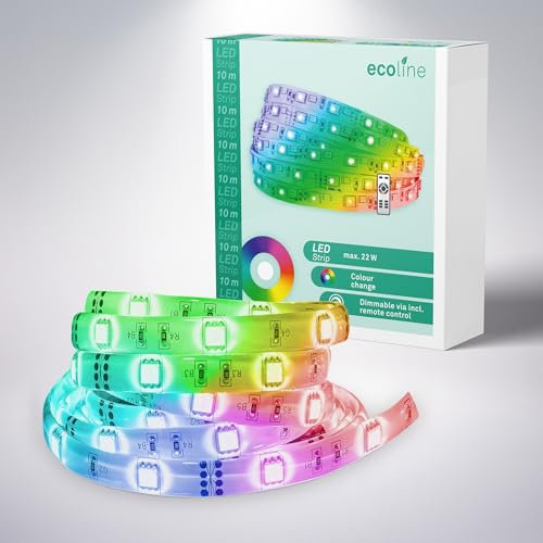 BRILONER - LED Strip 10m mit Fernbedienung, Farbwechsel, Selbstklebend, LED Streifen, Leiste, Zimmer Deko, Gaming, Band, Party Deko, Lichtleiste, Lichtband, 1000 x 1 cm (LxB), Weiß