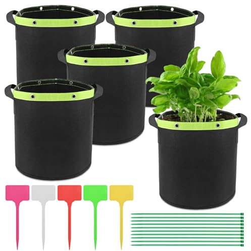 NCTNCX 5 Bolsas de 20 L Bolsa de Cultivo, Bolsa para Plantas, macetas de Tela no Tejida, con Asas para Patatas, Tomates y Fresas