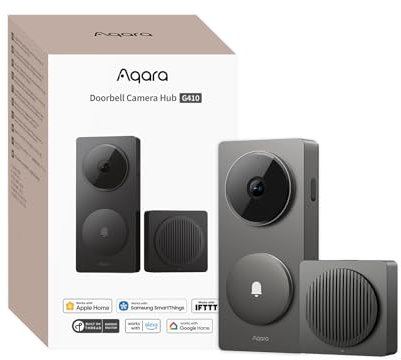 Aqara Smart Türklingel Kamera G410 mit Chime, 2k, Homekit-Sicherheits-Video, 2-Wege Audio, Integrierte Matter Hub, drahtlos/draht, unterstützt Apple Home, Google, Home-Assistant, 2.4G/5GHz WLAN, Grau