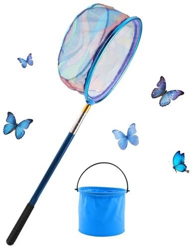 RobLuX Teleskop Kescher Kinder Edelstahl Fischernetz Kinder 41-150CM Schmetterlingsnetz mit Faltbarer Eimer Im Freien Kescher Kommt Geeignet zum Insektenfangen Angeln und für Outdoor Aktivitäten
