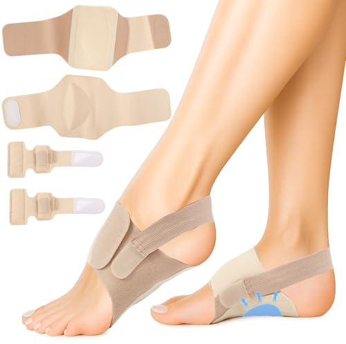 1 Paar Bandage Plantarfasziitis und 2 Stück Hammerzehen Korrektur | Fußgewölbestütze Set, Fußbandage Mittelfuß mit Silikonpolstern, Plattfuß Bandage für Männer und Frauen