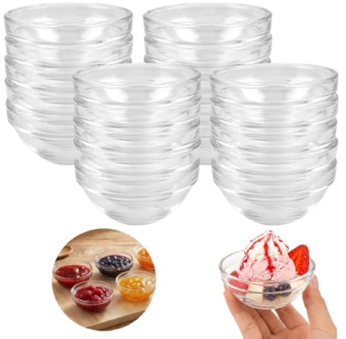 20 Pcs 75ml Glass Bowl For Dipping 3 In (7.5 Cm) Diameter Mini Glass Bowls | Mini Dipping Bowls, Small Prep Clear Dish Cups For Sauce Sugar Spices Snack Jam Creams Restaurants.