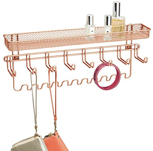 mDesign Schmuckhalter Wand – Hängeaufbewahrung für Halsketten, Ohrringe, Armbänder und andere Accessoires – praktischer Schmuck Organizer aus Metall – rotgold