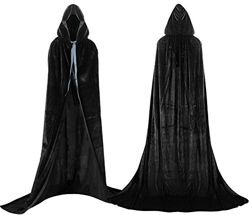 Proumhang Umhang mit Kapuze Lange SAMT Cape Vampir Kostüm Halloween Weihnachten Erwachsener Unisex XX-Large, Schwarz