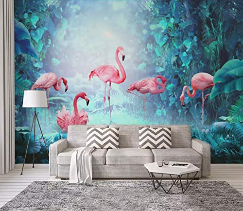 MIWEI Wallpaper Papier Peint Panoramique Flamant Rose De La Forêt Tropicale Papier Peint Nature Intissé Murale Chambre Salon（350cmX256cm）