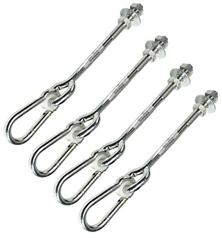 Garden Games Swing Hooks Heavy Duty M12 Swing Hanger Bolts with Carabiner Clips to Hang Swing Accessories or Swing Seats from a Climbing Frame or Swing Frame (4 Pack)