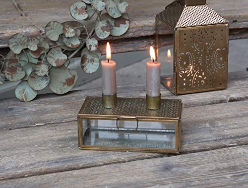 Chic Antique Kerzenhalter Gold antik Messing Metall für 2 Kerzen mit gläsernen Box Weihnachtsdekoration im nostalgischen Stil 16x8 cm