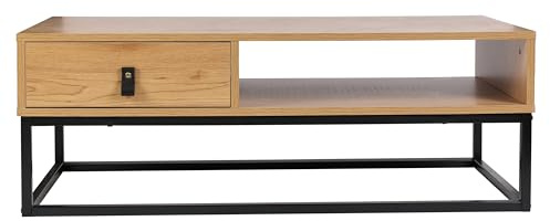HOME DECO FACTORY Konsolentisch Vintage Holz 2 Schubladen Braun | Beistelltisch aus unbehandeltem Holz und Metall, 1 Schublade, authentischer Stil, Wohnzimmer, 100x50x36cm, Natur und Schwarz