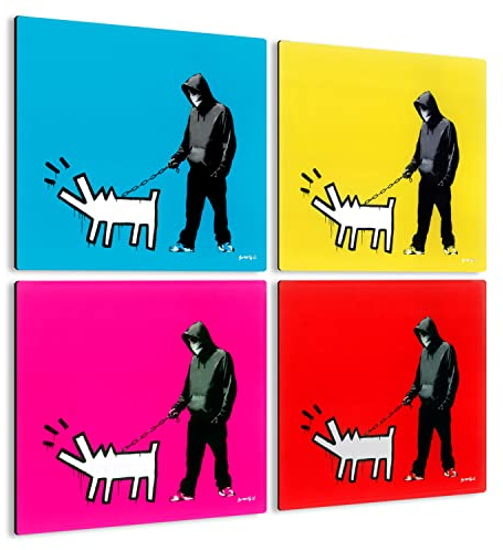 Giallobus - 4 Quadrate mit Mehreren Feldern - Banksy - Banksys schönste Werke - Sammlung 2 - MDF-Holz - 29,7x29,7 - x 4 Stück