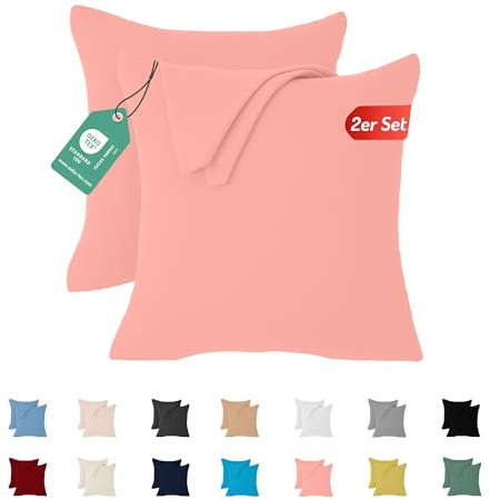 Livessa 2er Set Kissenbezug 40x40 aus%100 Baumwolle Jersey Stoff - Verdeckter Reißverschluss, Kopfkissenbezug 40x40 cm, Kissenhülle, Ultra weich und atmungsaktiv, Oeko-Tex Zertifiziert
