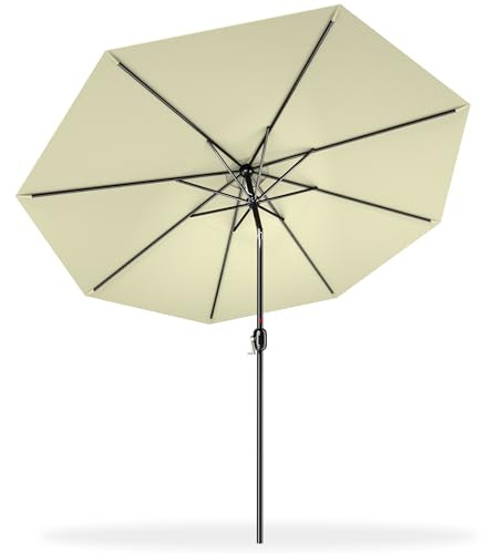 AufuN 300cm Sonnenschirm, Gartenschirm mit Kurbel, Marktschirm, UV-Schutz 40+, Gartenschirm, runder robuster Schirm für Garten, Balkon, Terrasse(Beige)