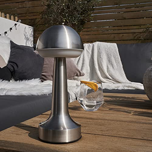 MiniSun | Contemporary Wireless Satin Nickel Touch Table Lamp with an Integrated Rechargeable LED Mood Light | Table Lamps, Home Décor & Improvement Essential