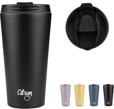 Citron Insulated Coffee Cup Travel Mug Leakproof, 420ml Black – Keeps Liquids Hot for 6 Hours & Cold for 12 Hours – BPA & Lead-Free Travel Mugs for Hot Drinks – Leak Proof Lid Insulated Coffee Mug