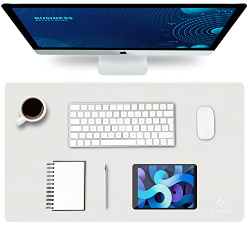 K KNODEL Small Office Leather Desk Mat, Mouse and Keyboard Pad, Computer and Laptop Mat, Desktop Protector and Cover, Writing Pad and Blotter (60x35cm, White)