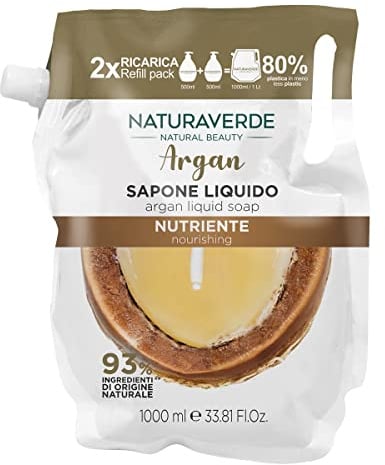 Naturaverde | Natural Beauty - Ricarica Sapone Liquido Argan, 1000ml | Sapone Mani, Sapone Viso, Sapone Liquido Mani Detergente, Nutriente
