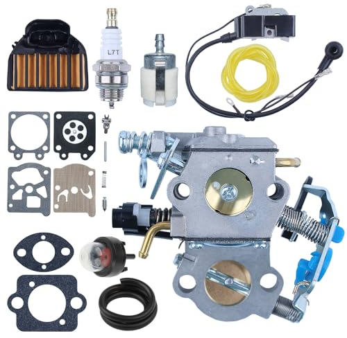 Atunee Carburateur pour Husqvarna 445 455e 340 340e 345 350 353 359 460 461 Tronçonneuse avec Bobine d'Allumage Filtre à Air Poire d'Amorçage Conduite de Carburant Remplacement 544047001 537255702