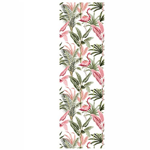 Dostear 3D Effect Kitchen Wall Brick Self Adhesive Floars Tropical Green Leaf Vinyl Wallpapers for Office Bedroom Living Room Study Wall Decoration Pink Flamingo 45cm X 300cm