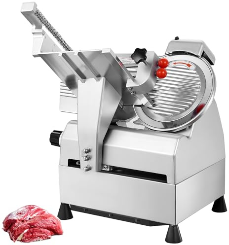 VEVOR Automatic Meat Slicer, 540W Deli Slicer with Two 10 Stainless Steel Removable Blade, 0-15mm Adjustable Thickness for Home Use, Child Lock Protection, for Meat Cheese Bread
