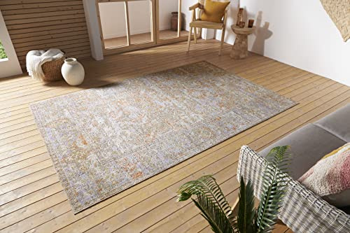 Nouristan Port Said In- & Outdoor Teppich Orientalisch – Flachgewebe Orient Muster Vintage Used Look Waschbar Wetterfest & UV-beständig für Balkon, Terrasse, Garten, Wohnzimmer – Creme Rot, 115x170cm