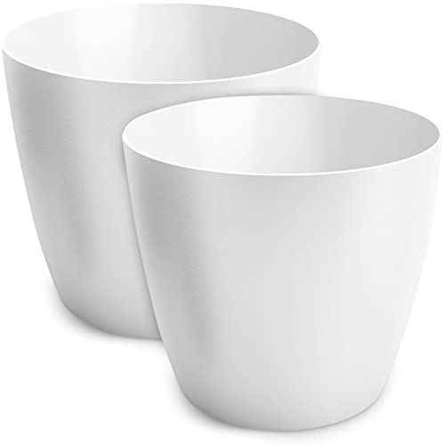 TULMERO Blumentopf matt, Pflanzkübel aus Übertopf Kunststoff Dekorativer Topf für, groß und klein Pflanzen, 2er-Set blumenkübel, blumenkübel kräutertopf, (2 Pack) Weiß, ø 14 cm