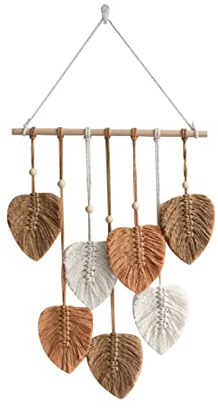 Makramee Wandbehang Boho Deko, Wandteppich Mit Holzperlen und Blätter, Tapisserie Handgemacht für Outdoor, Wohnzimmer, Schlafzimmer, Indoor, Geschenke - 40 × 80 cm (Khaki)