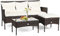 RELAX4LIFE 3 Seater Rattan Garden Corner Sofa Set, Patio Dining Furniture Set with Sofa Chair, Coffee Table, Stool & Cushion, All-Weather Wicker Outdoor Conservatory Set for Balcony Poolside (White)
