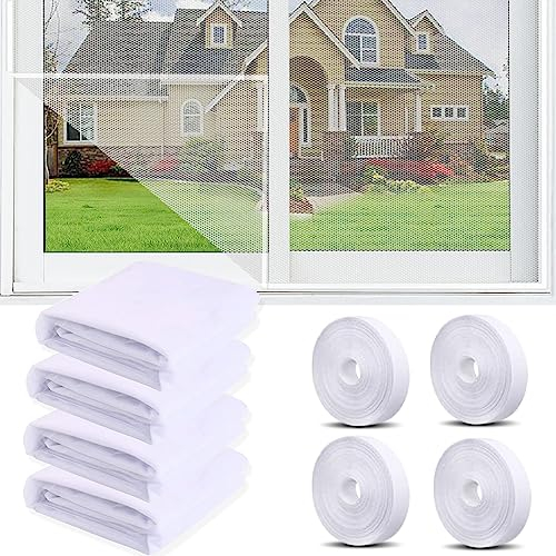 4 Piezas Mosquitera para Ventana,130 x 150 Cm Mosquitera Ventana Transparente,Pantalla Mosquitera Universal con 4 Rollos De Cinta Autoadhesiva,contra Insectos Moscas Mosquitos