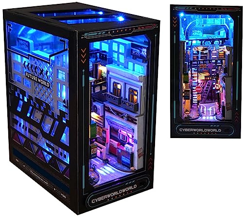 DIY Dollhouse Booknook Bücherregal Einsatz Dekor, DIY Book Nook Kit, 3D Holzpuzzle mit LED-Beleuchtung Buchecke Bücherregal Einsatz Holz Buchstütze Modellbau