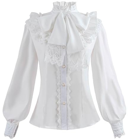 CR ROLECOS Victorian Blouse Gothic Shirt Button Puff Sleeve Top Vampire | Vintage‑style blouses available long/short sleeve designs,tailored fitted cut,for Lolita style,goth gatherings,period‑themed