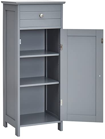 LIFEZEAL Mueble de baño Independiente, Armario Suelo de MDF con cajón y estantes Ajustables, 35,5 x 30,5 x 88cm, Mueble Organizador para salón, Cocina y Pasillo (Gris)