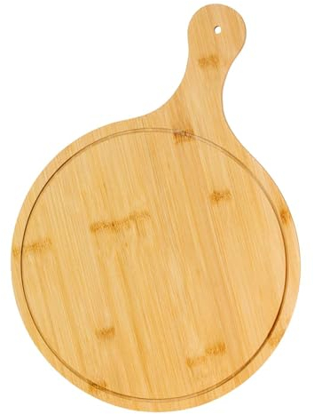INTIRILIFE Pizzabrett Schneidebrett mit Griff und Loch zum Aufhängen - 31.5/28.5 cm Durchmesser - Pizza Schaufel Rund Servier Tablett für Flammkuchen Käse Brot
