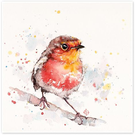 Abenteuerlustiges Rotkehlchen Poster von Sillier Than Sally 30 x 30 cm Weiß Wandbilder Wanddeko
