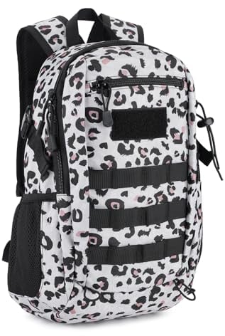 HUNTVP 12L Mini Rucksack Taktisch Wanderrucksack Molle Schulrucksack Wasserdicht Daypack Militär Tagesrucksack Studenttasche Unitasche für Herren Damen Sport Outdoor (12L-Pink)