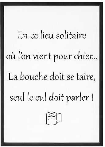 Affiche toilette En ce lieu solitaire - Made In France - Tableau décoration murale - Cadeau Humour toilette original rigolo (A4 (21 x 29,7 cm), Sans cadre)