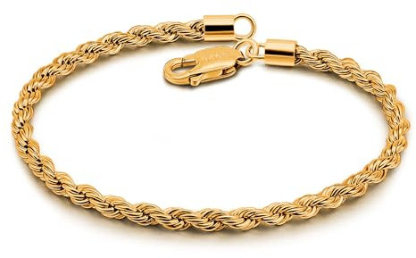 Dankadi Bracciale a corda fine 3 mm in 925 argento, catena a cerchio sottile da 6,3 a 9 (16 x 23 cm), intrecciato a maglia, avvolgente, placcato oro, design italiano, regalo per festa di compleanno