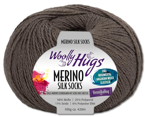Frida's Wollhaus Woolly Hugs 100 g Merino Silk Socks Sockenwolle Sockengarn Strümpfe 15 Farben (212 | Holz)